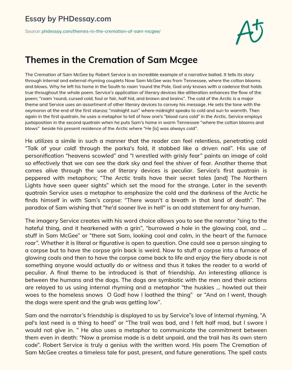 Themes in the Cremation of Sam Mcgee essay