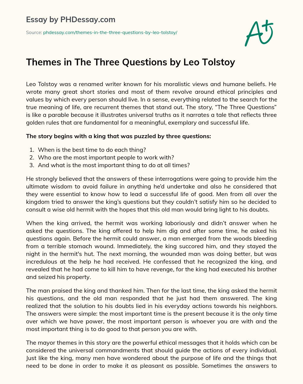 Themes in The Three Questions by Leo Tolstoy essay
