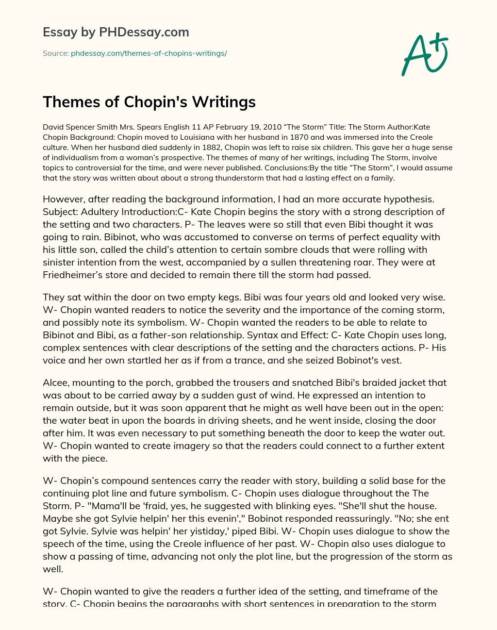Themes of Chopin’s Writings essay