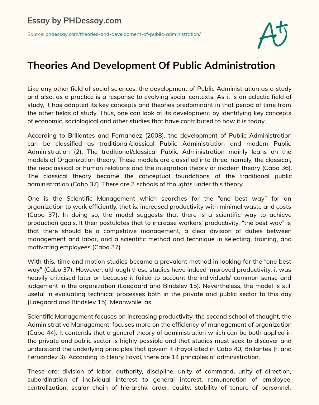 Theories And Development Of Public Administration essay