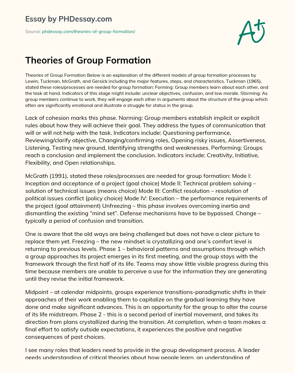 Theories of Group Formation essay