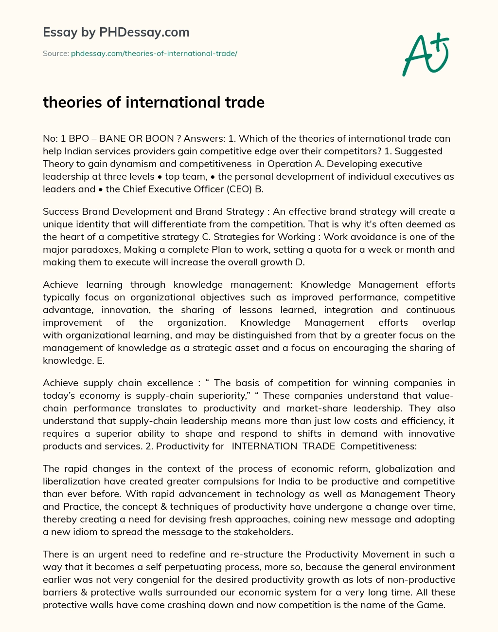 theories of international trade essay