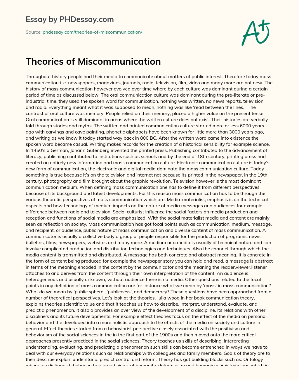 Theories of Miscommunication essay