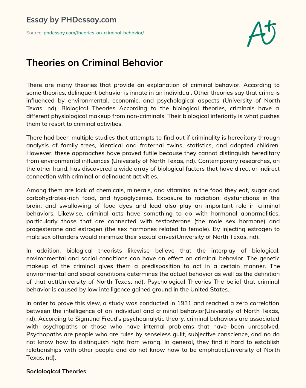 Theories on Criminal Behavior essay