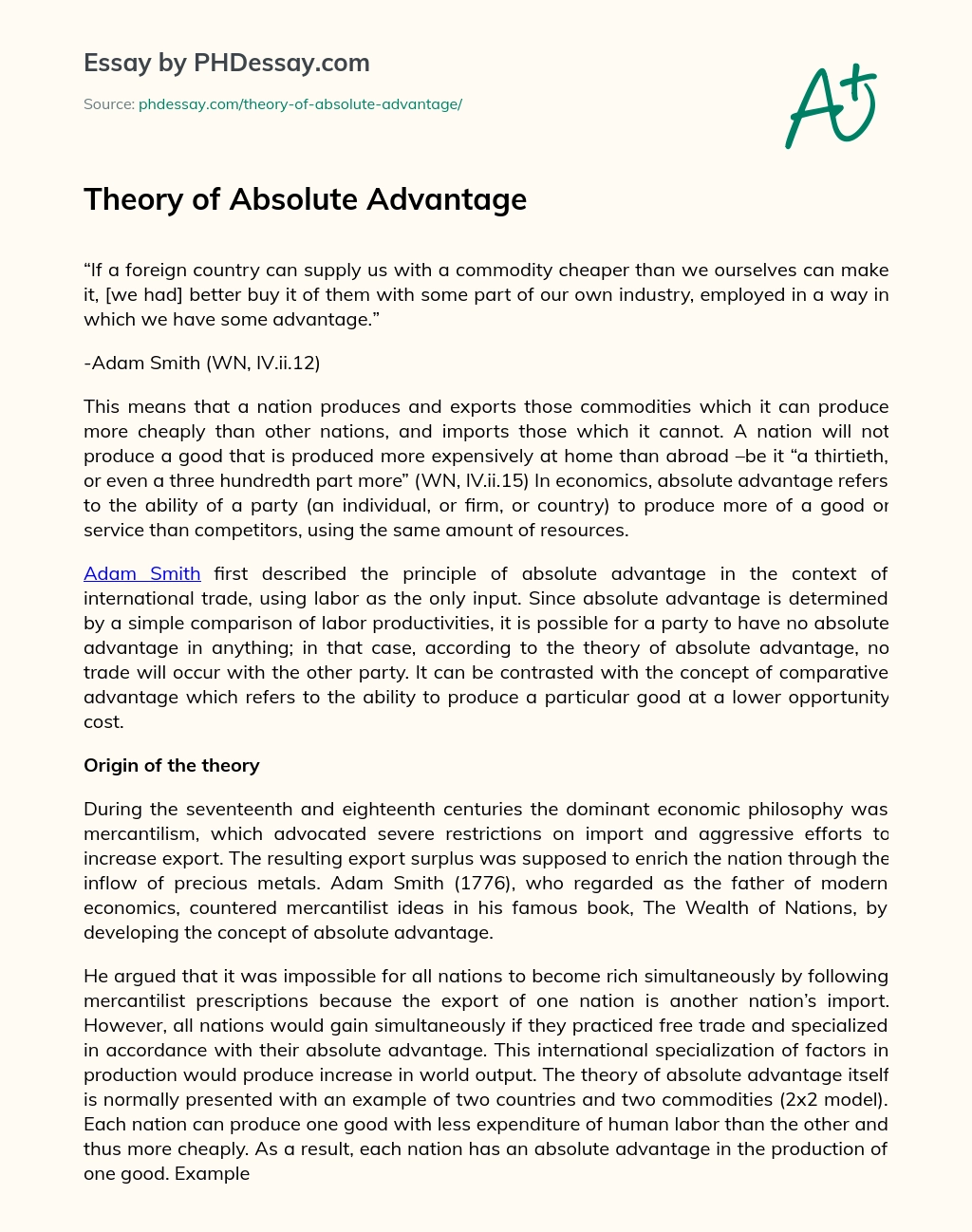 Theory of Absolute Advantage essay