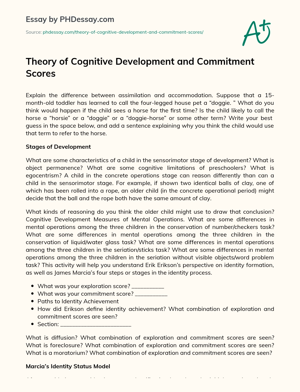 Theory of Cognitive Development and Commitment Scores essay