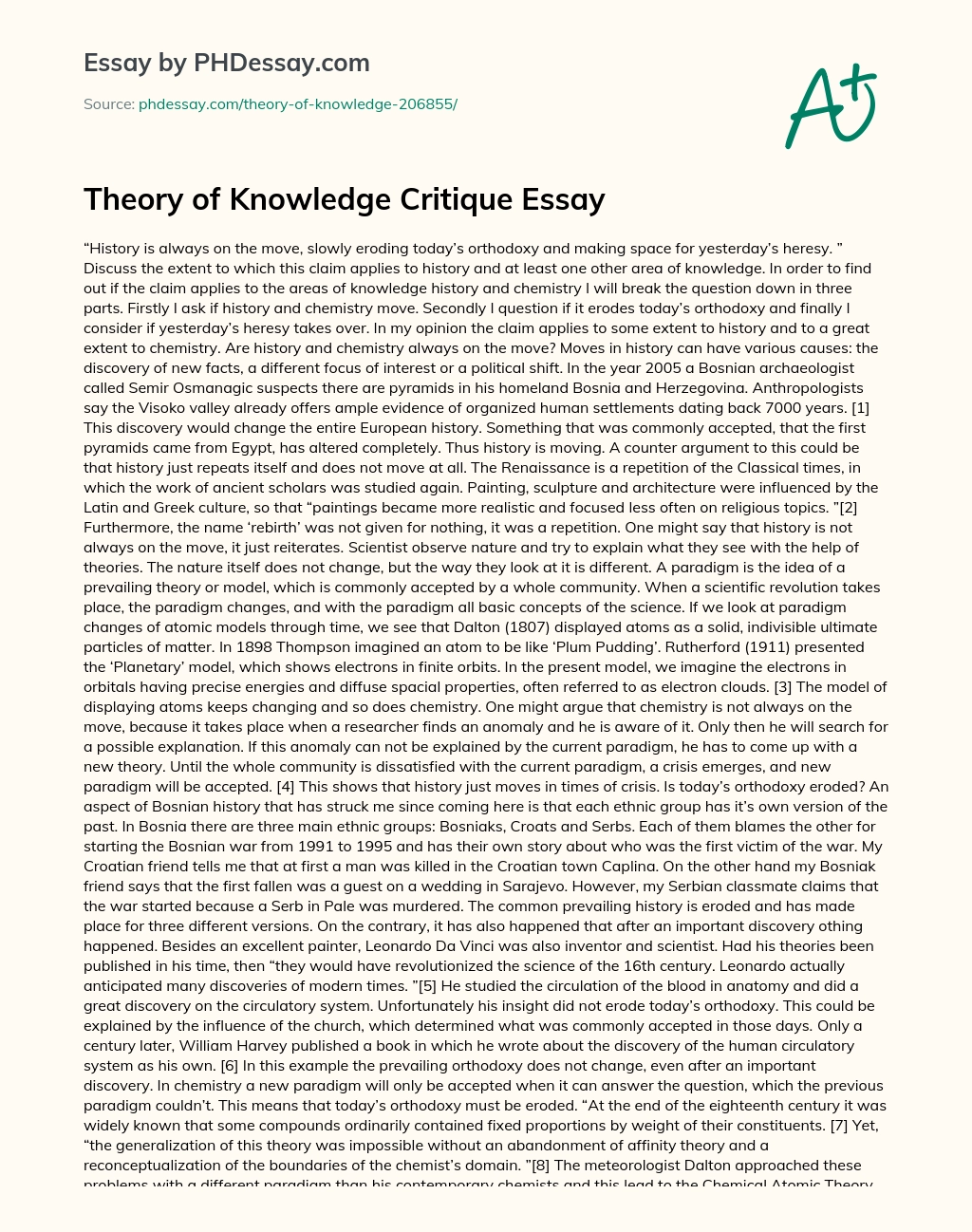Theory of Knowledge Critique Essay essay