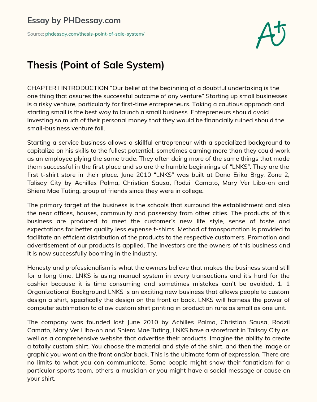 point of sale thesis