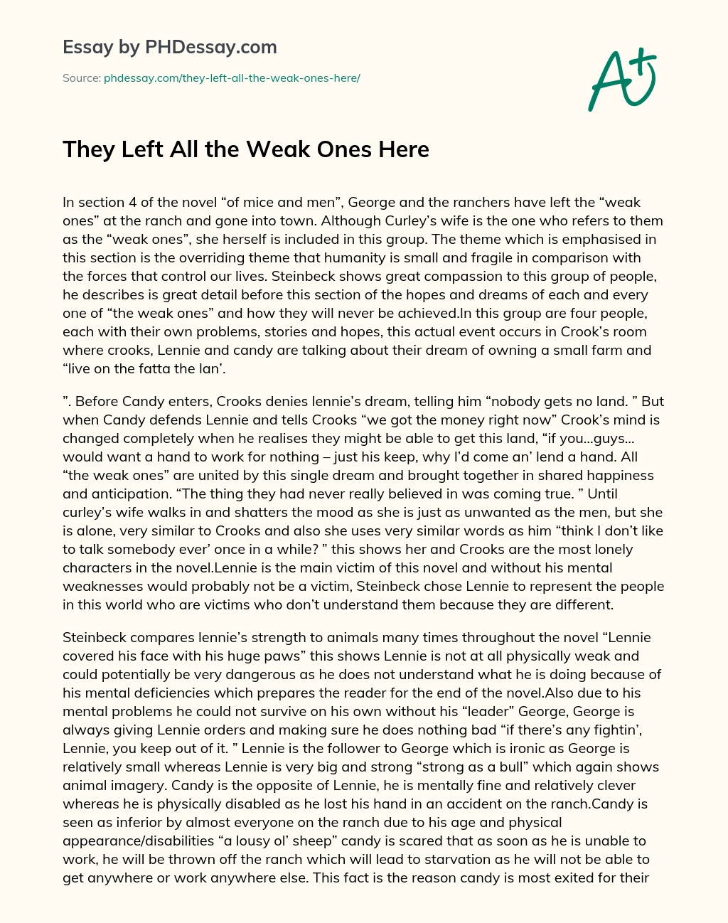 They Left All the Weak Ones Here essay