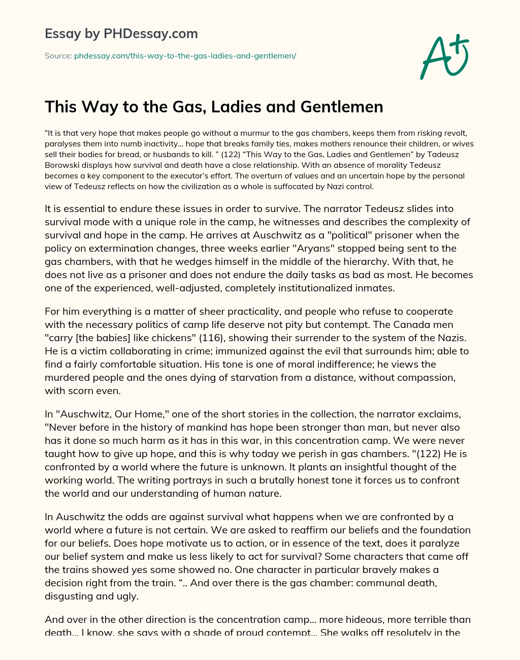 This Way to the Gas, Ladies and Gentlemen essay
