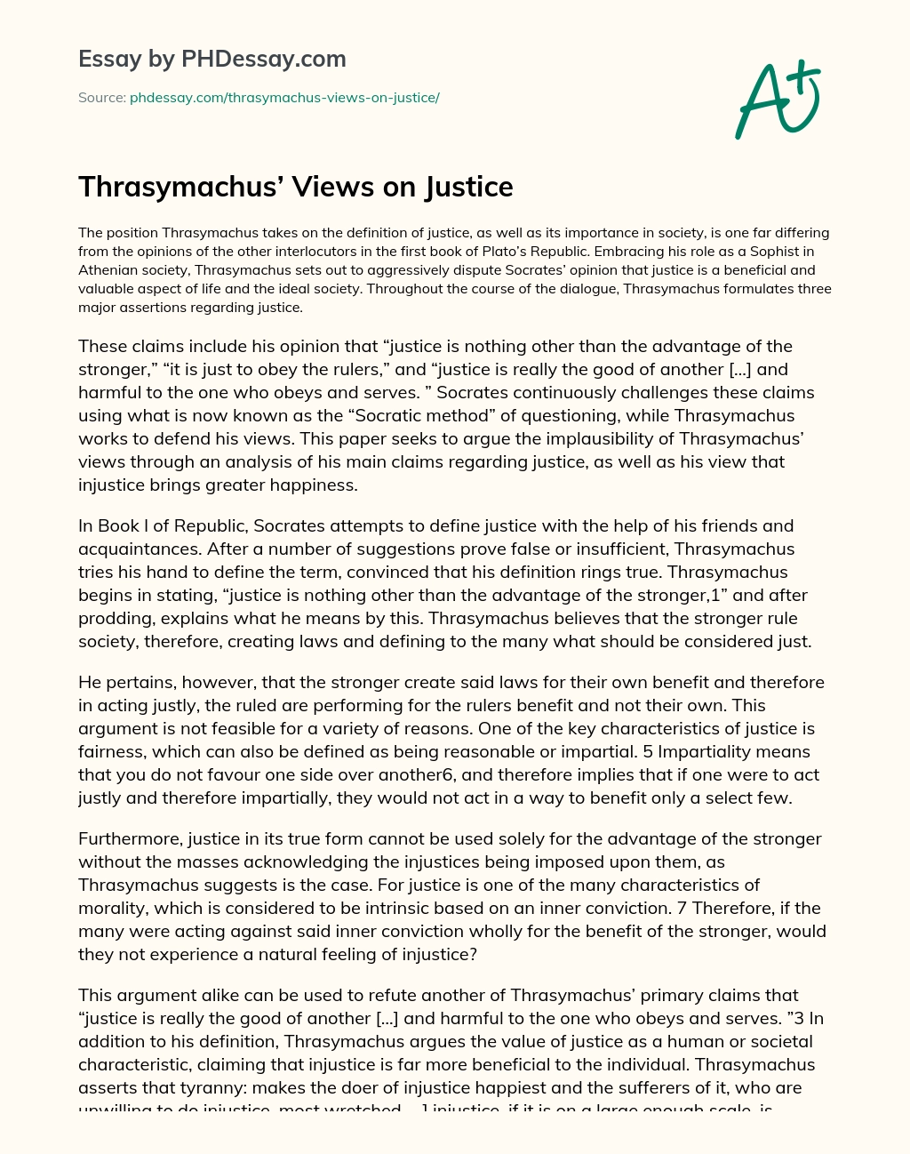 Thrasymachus’ Views on Justice essay
