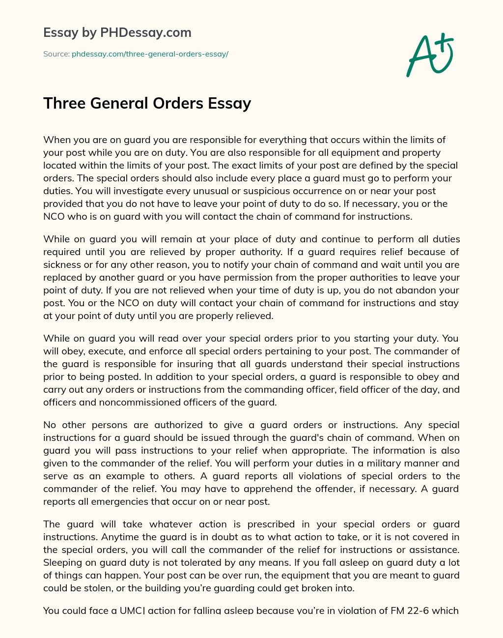 Three General Orders Essay essay