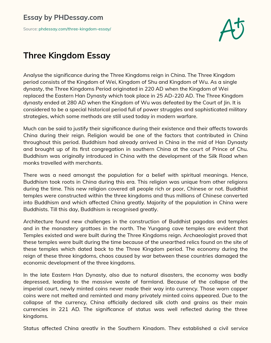 Three Kingdom Essay essay