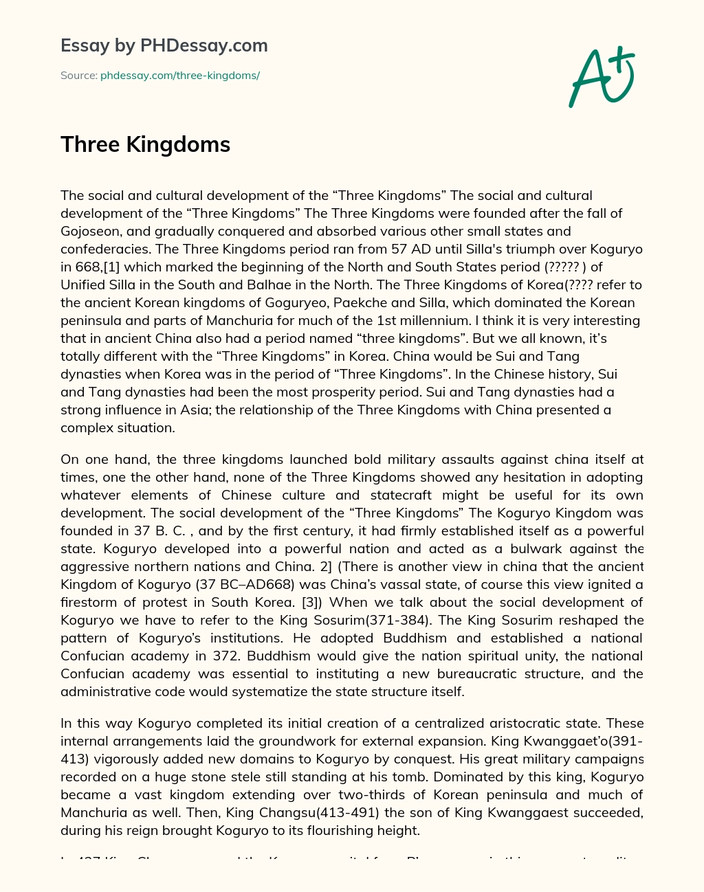 Three Kingdoms essay
