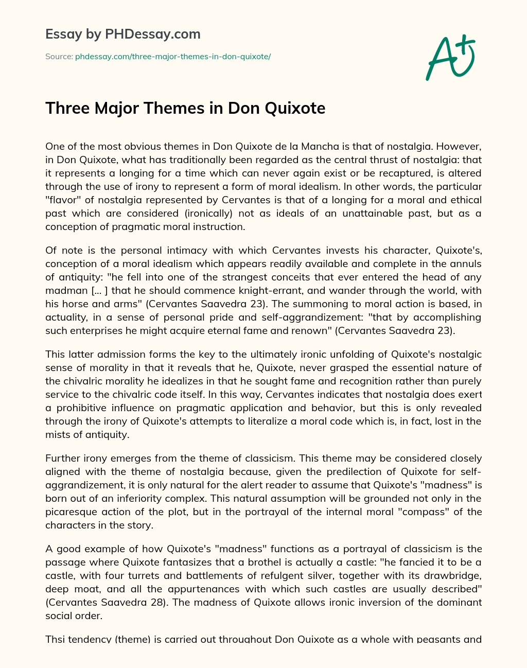 Three Major Themes in Don Quixote essay