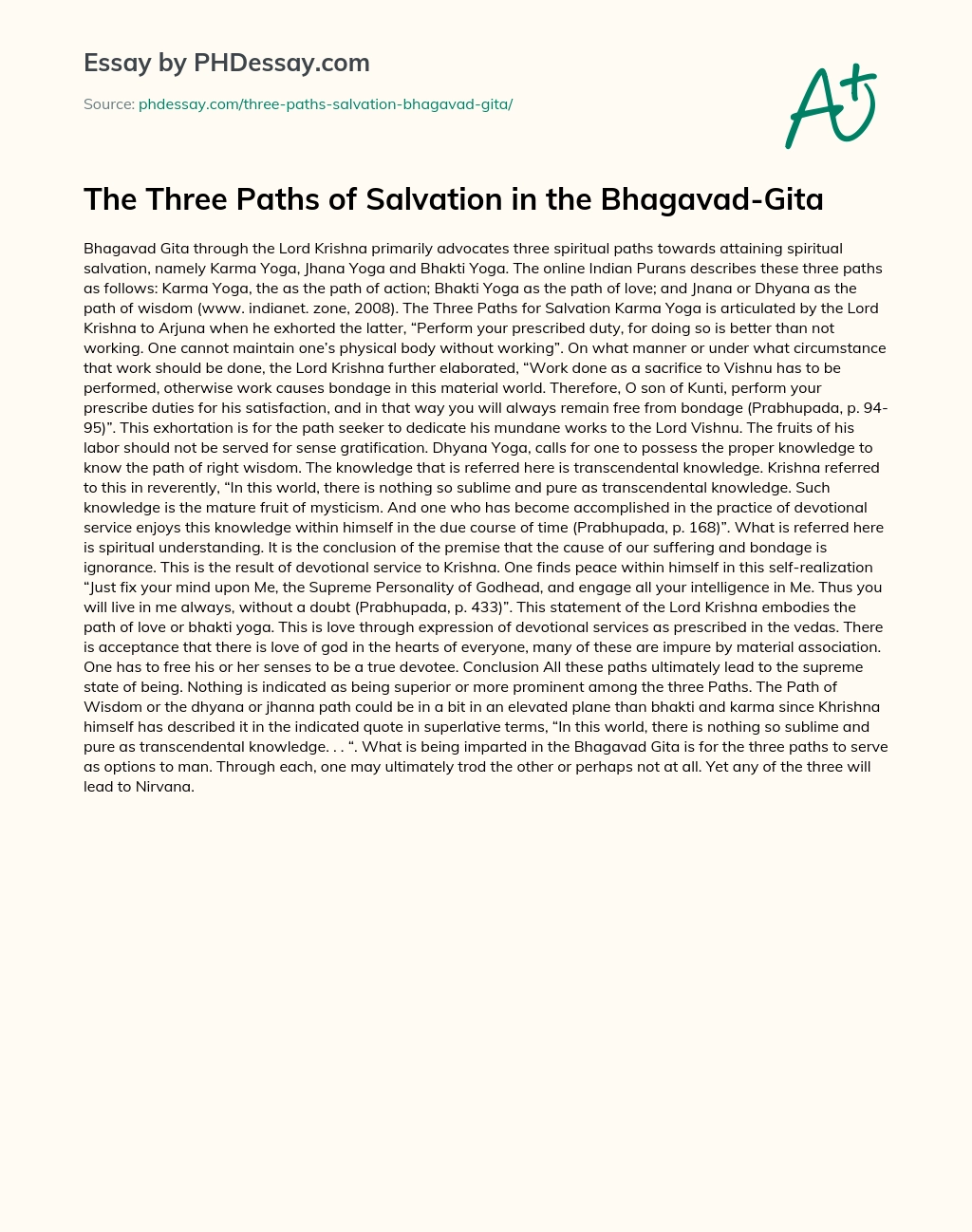 The Three Paths of Salvation in the Bhagavad-Gita essay