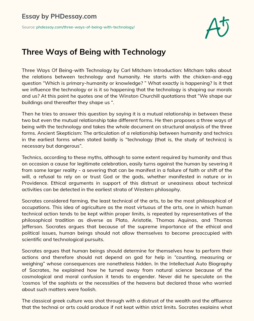 Three Ways of Being with Technology essay