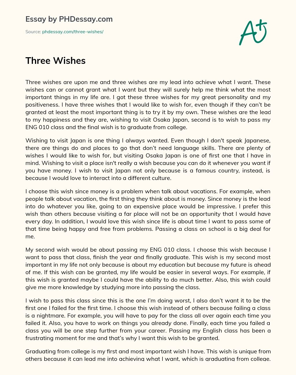 my three wishes essay for grade 5