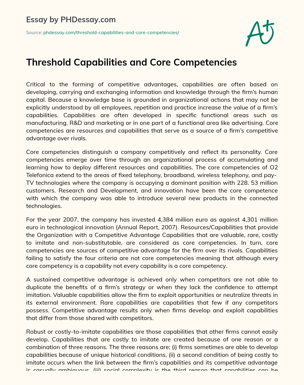 Threshold Capabilities and Core Competencies essay