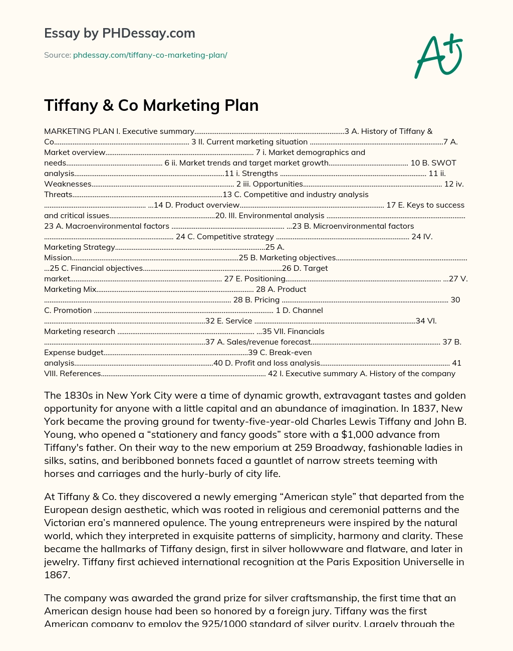 Tiffany & Co Marketing Plan essay
