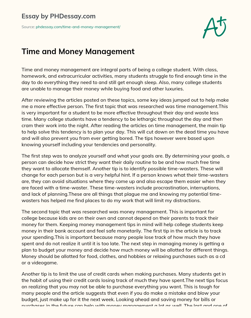 Time and Money Management essay