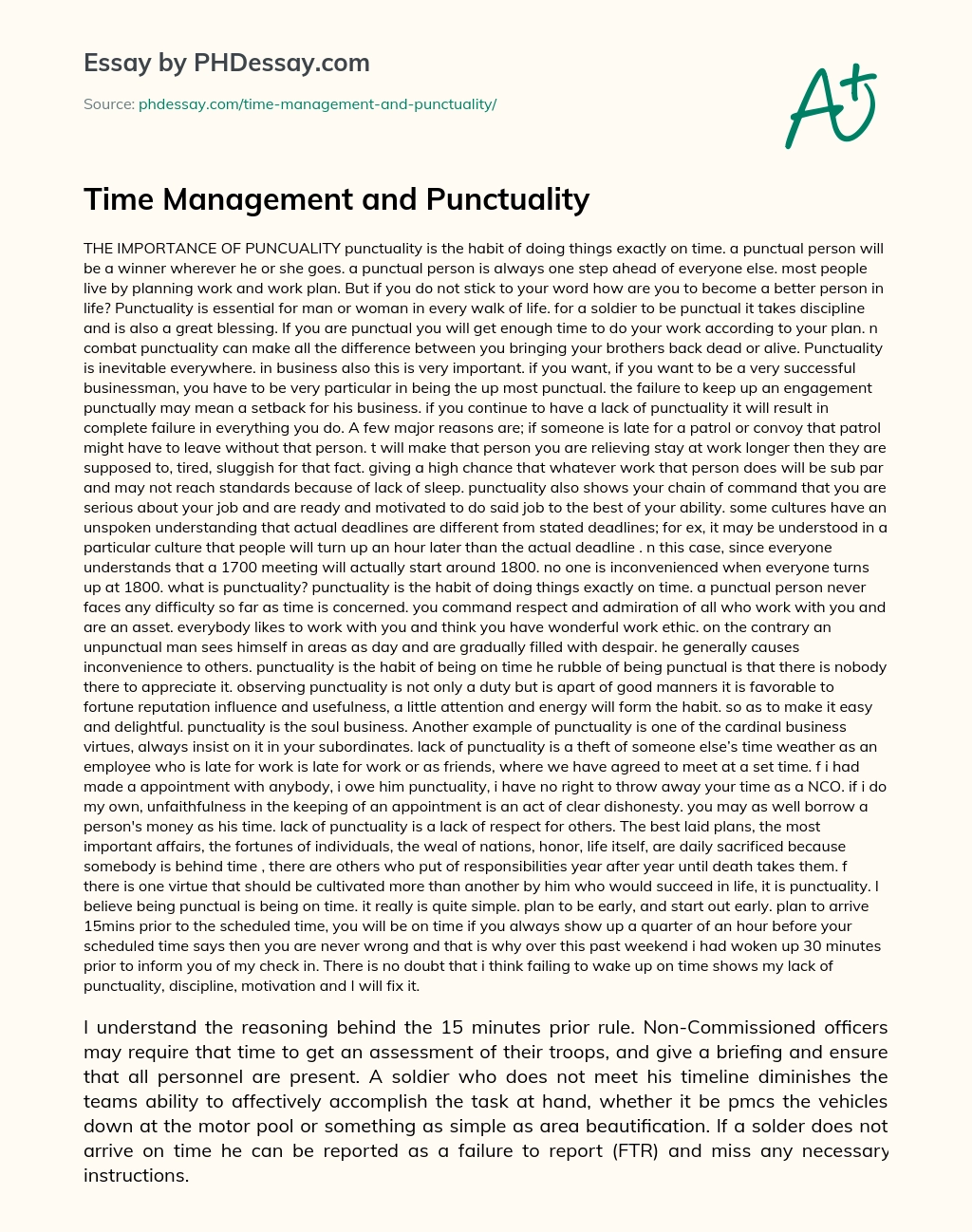Time Management and Punctuality essay