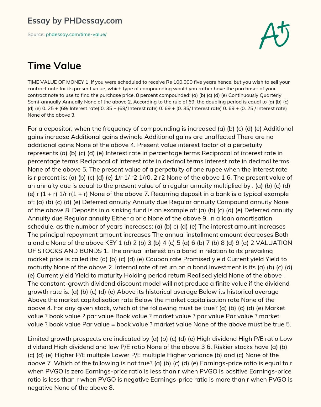 Understanding the Time Value of Money: Compounding, Doubling Period, and Perpetuity essay
