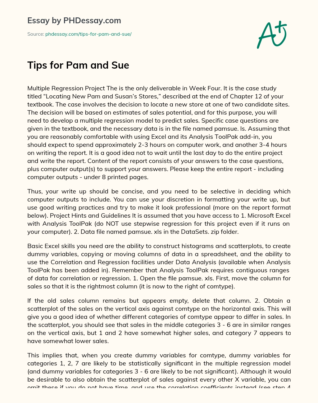 Tips for Pam and Sue essay