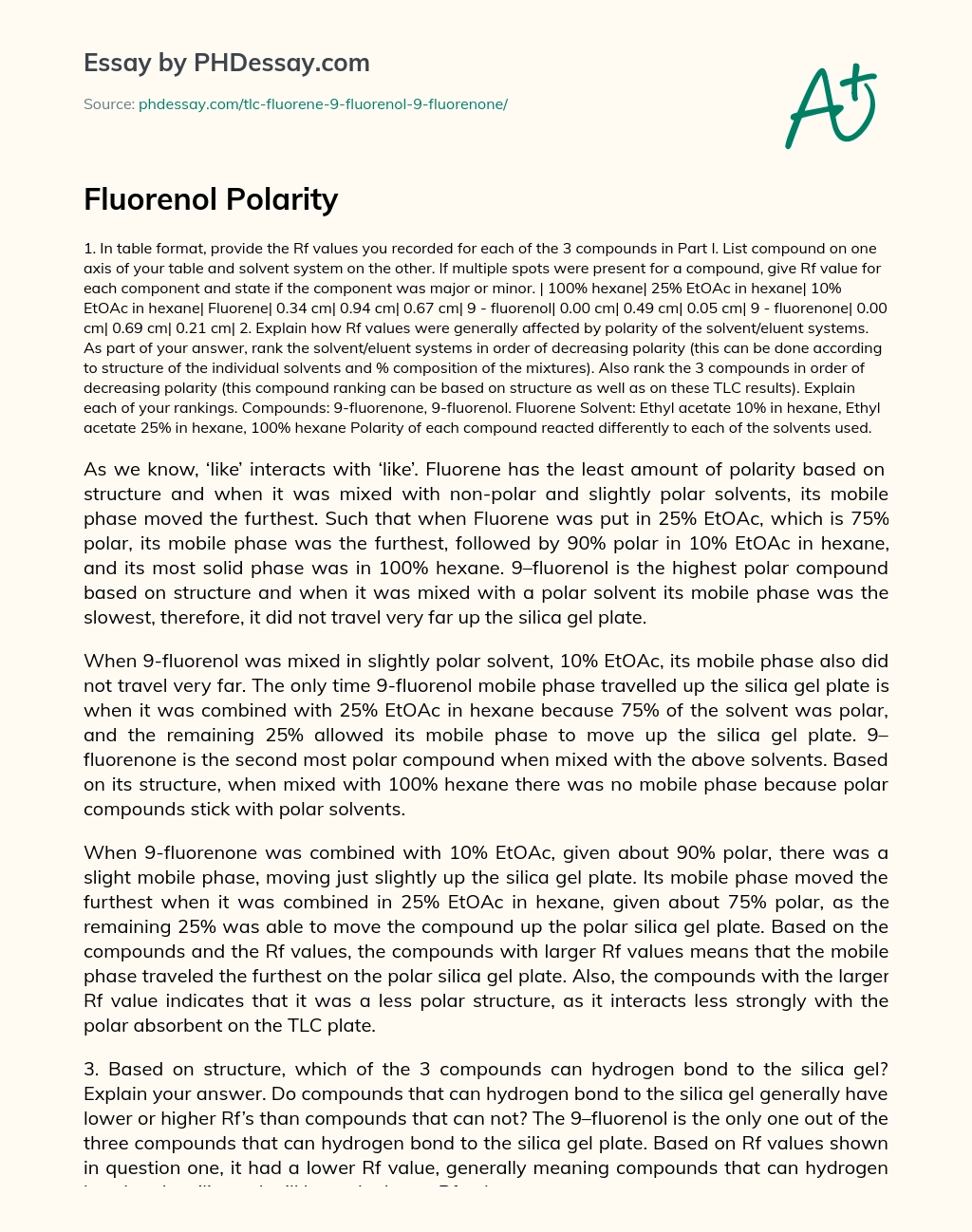 Fluorenol Polarity essay