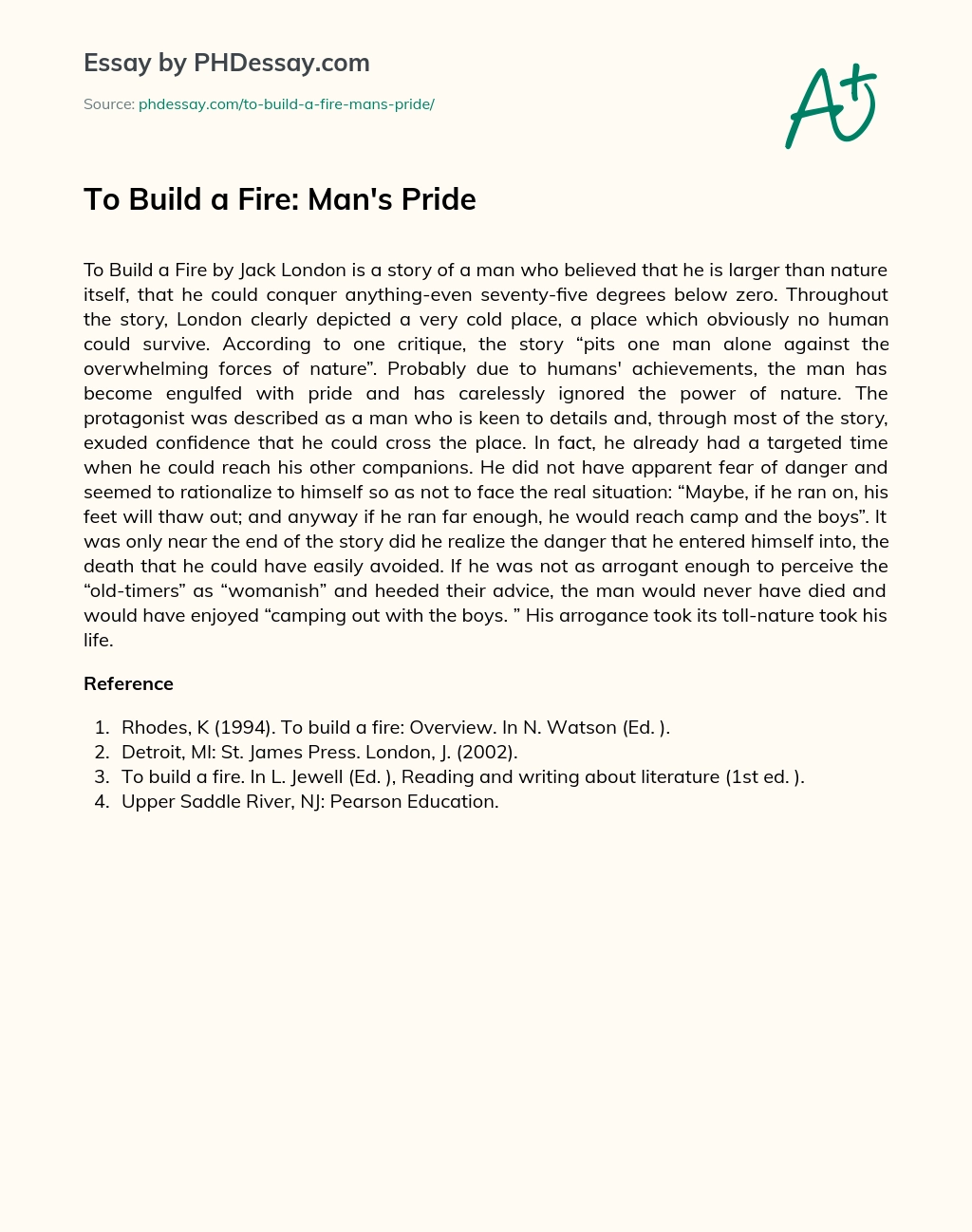 To Build a Fire: Man’s Pride essay