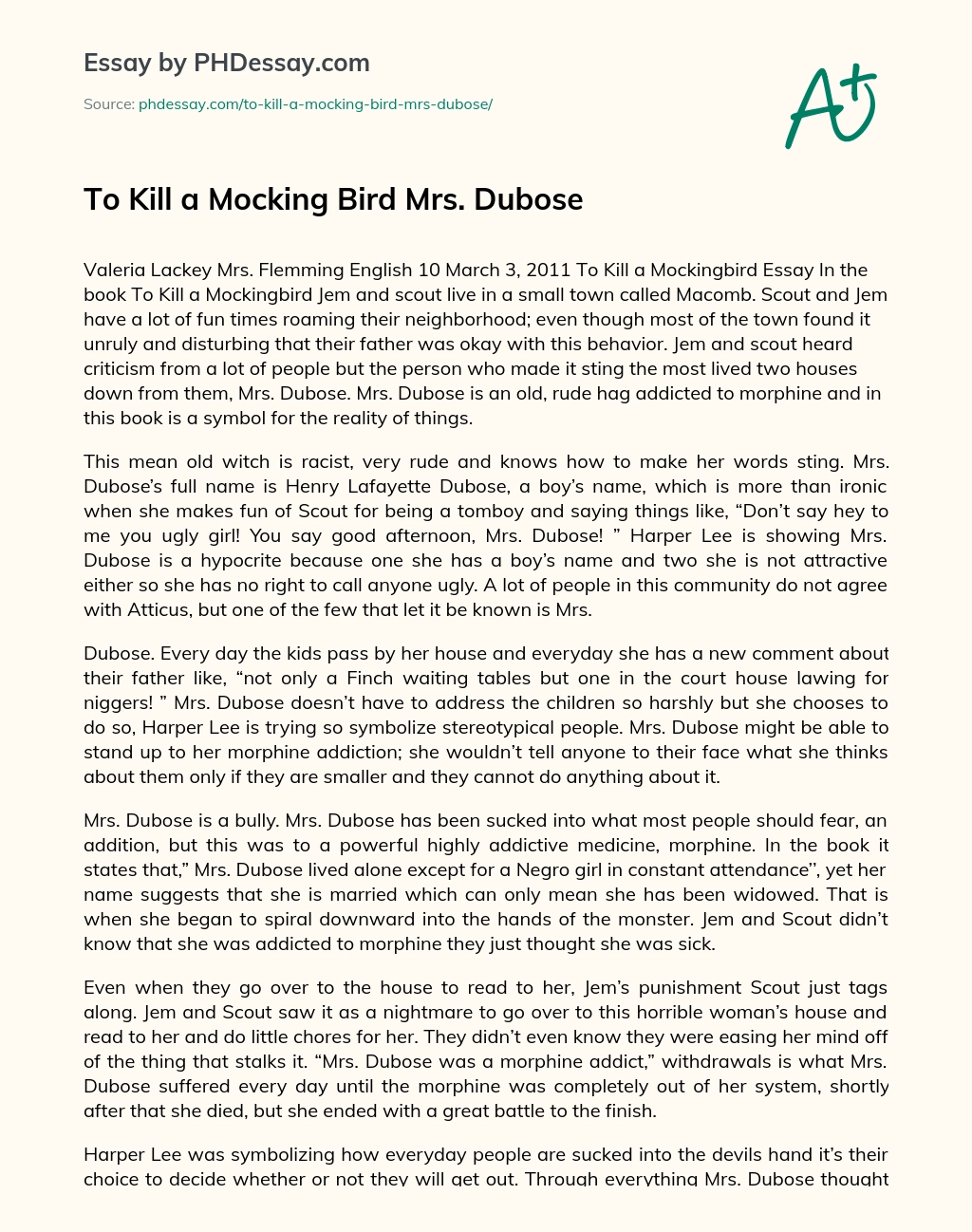 To Kill a Mocking Bird Mrs. Dubose essay