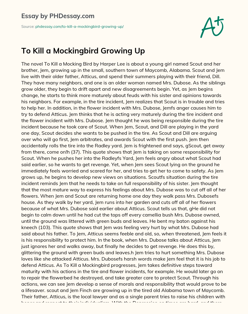 To Kill a Mockingbird Growing Up essay