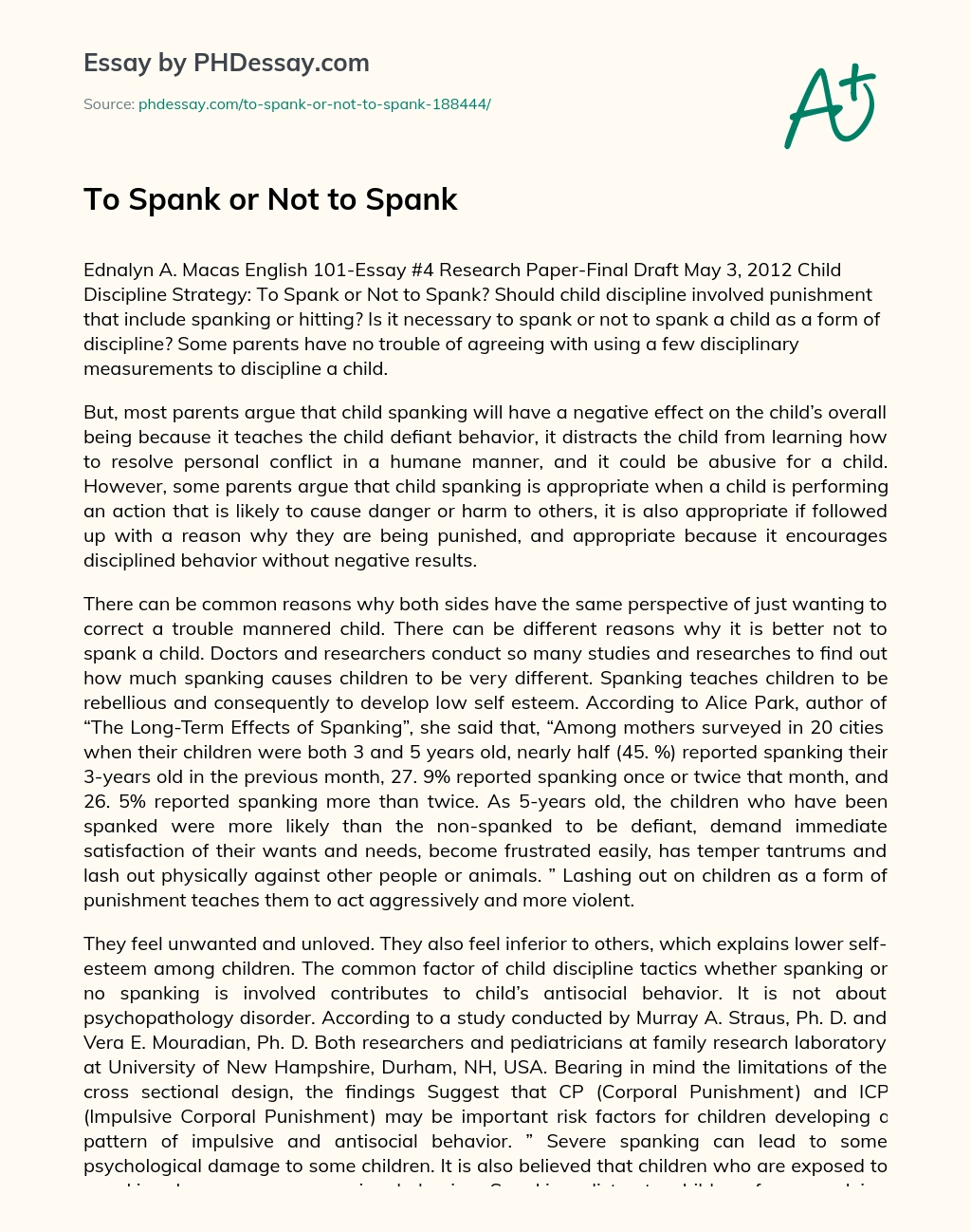 To Spank or Not to Spank essay