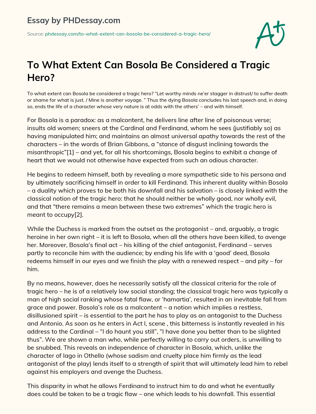 To What Extent Can Bosola Be Considered a Tragic Hero essay