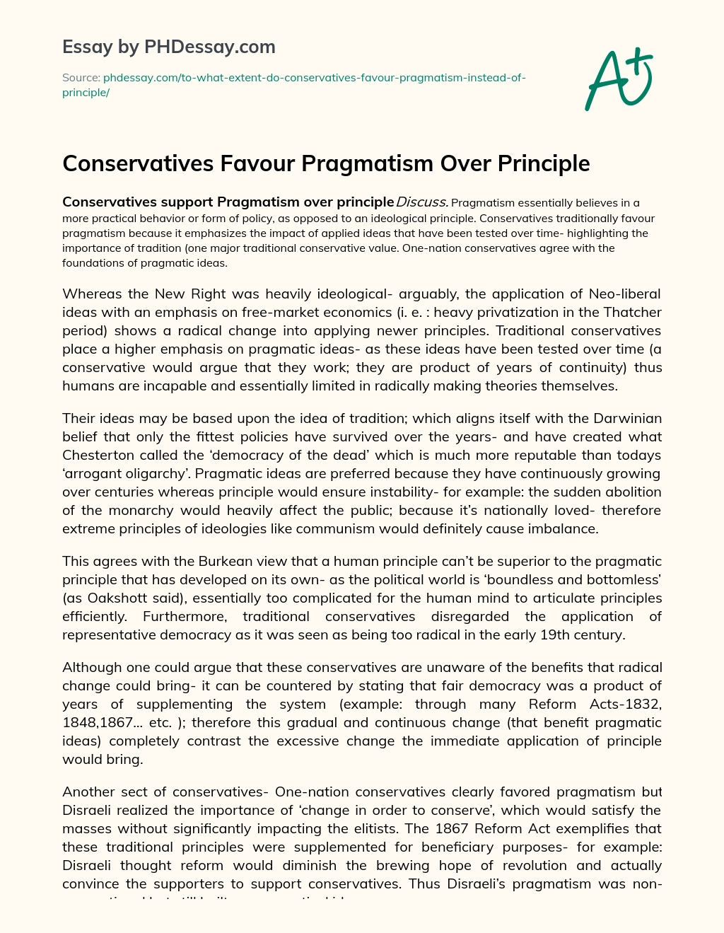 Conservatives Favour Pragmatism Over Principle essay
