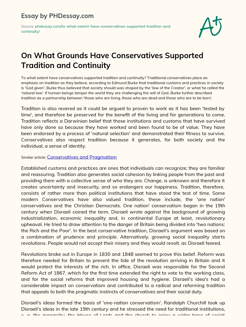 On What Grounds Have Conservatives Supported Tradition and Continuity essay