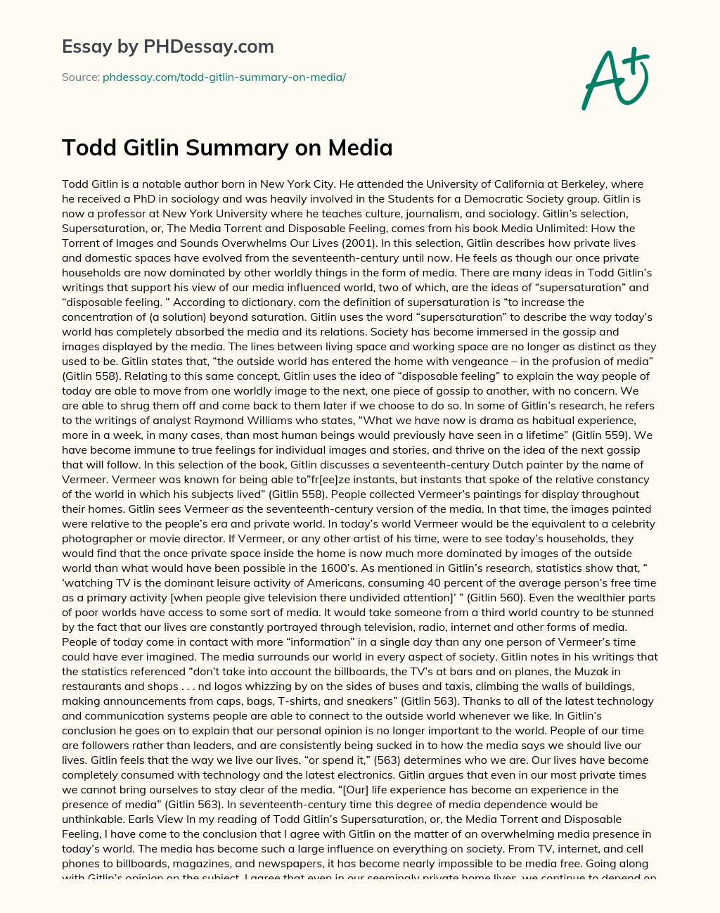 Todd Gitlin Summary on Media essay