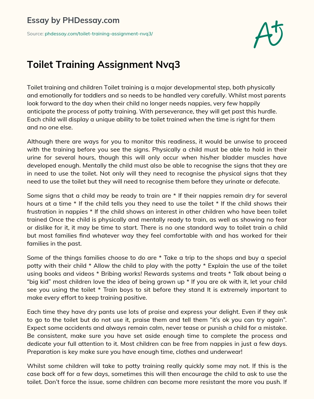 Toilet Training Assignment Nvq3 essay