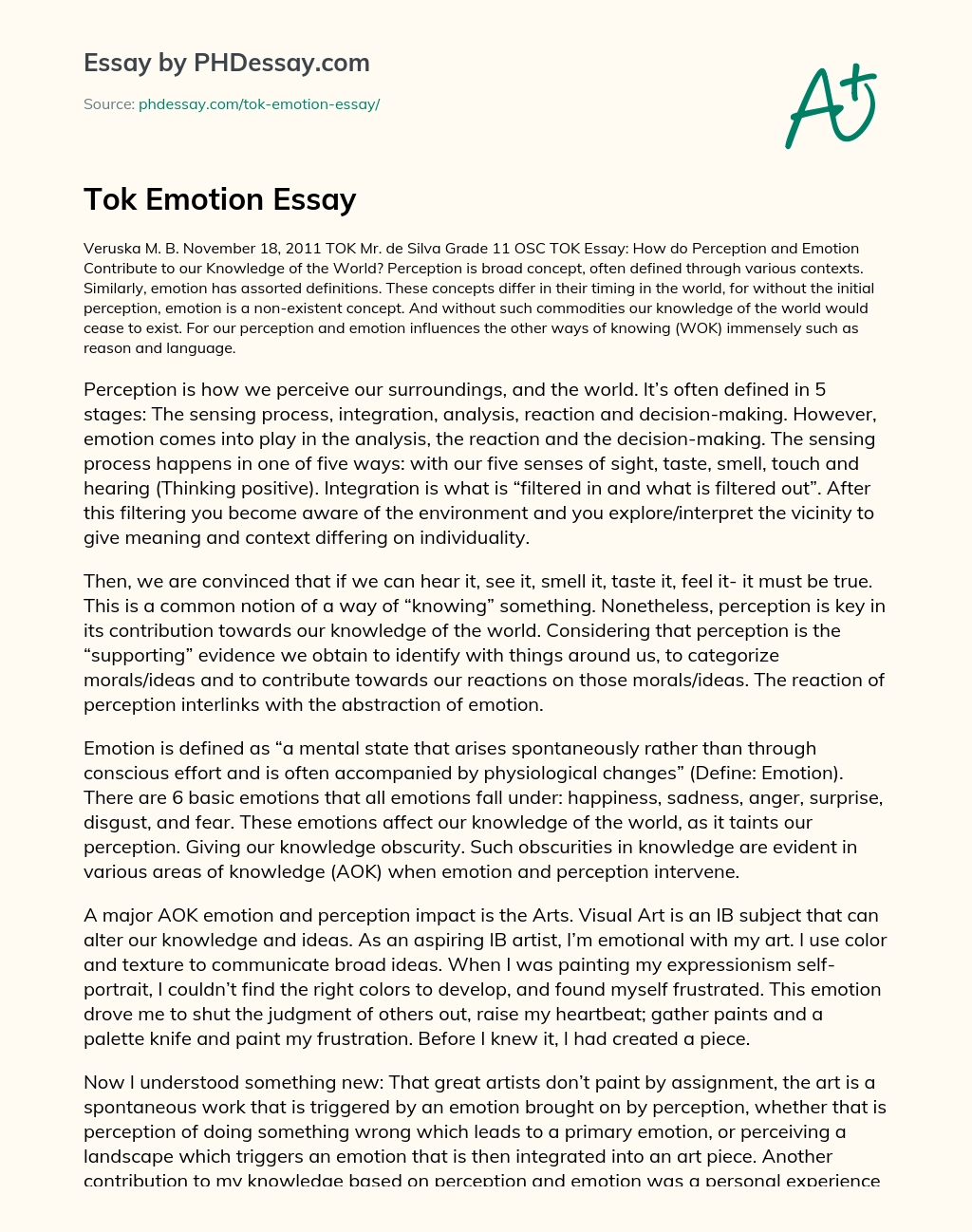 Tok Emotion Essay essay
