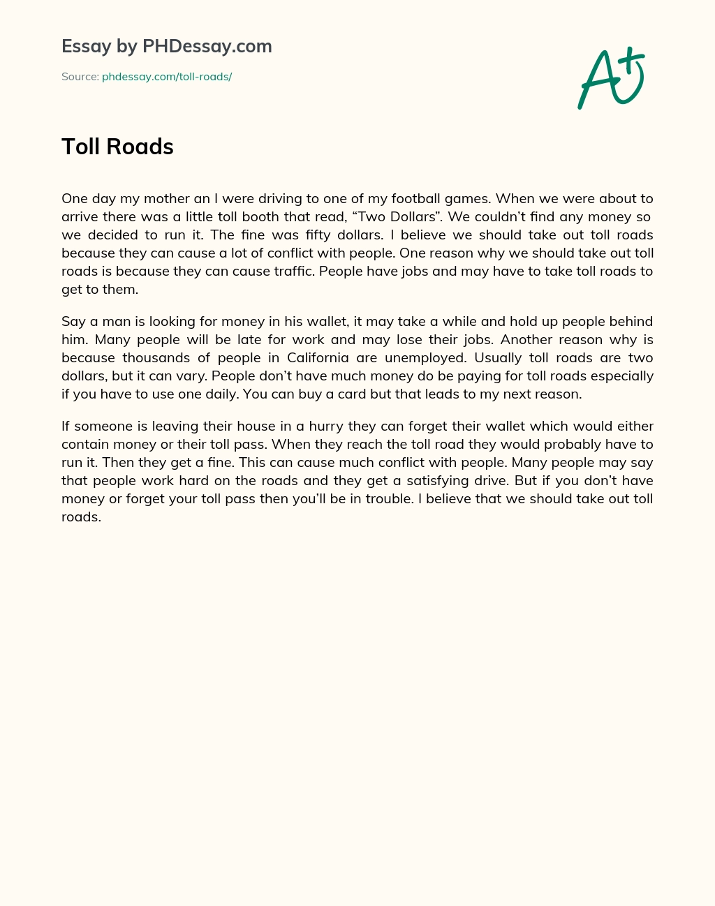The Negative Impact of Toll Roads on People and Society essay
