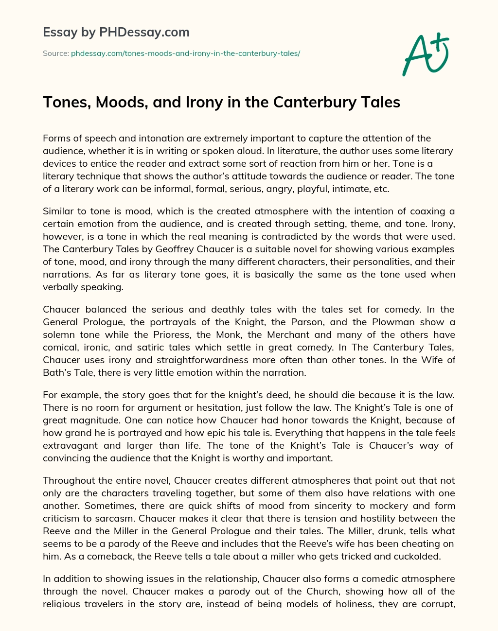 Tones, Moods, and Irony in the Canterbury Tales essay