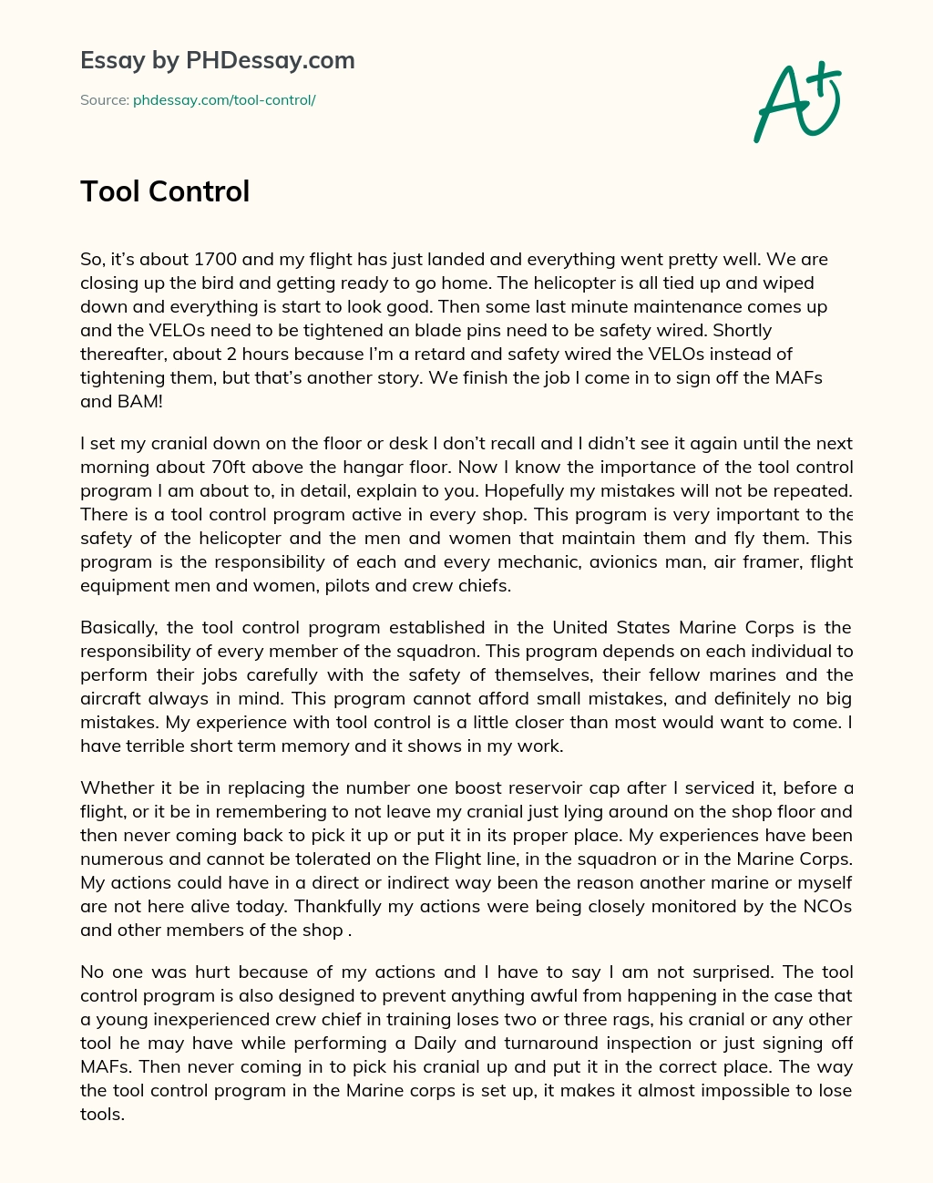 Tool Control essay