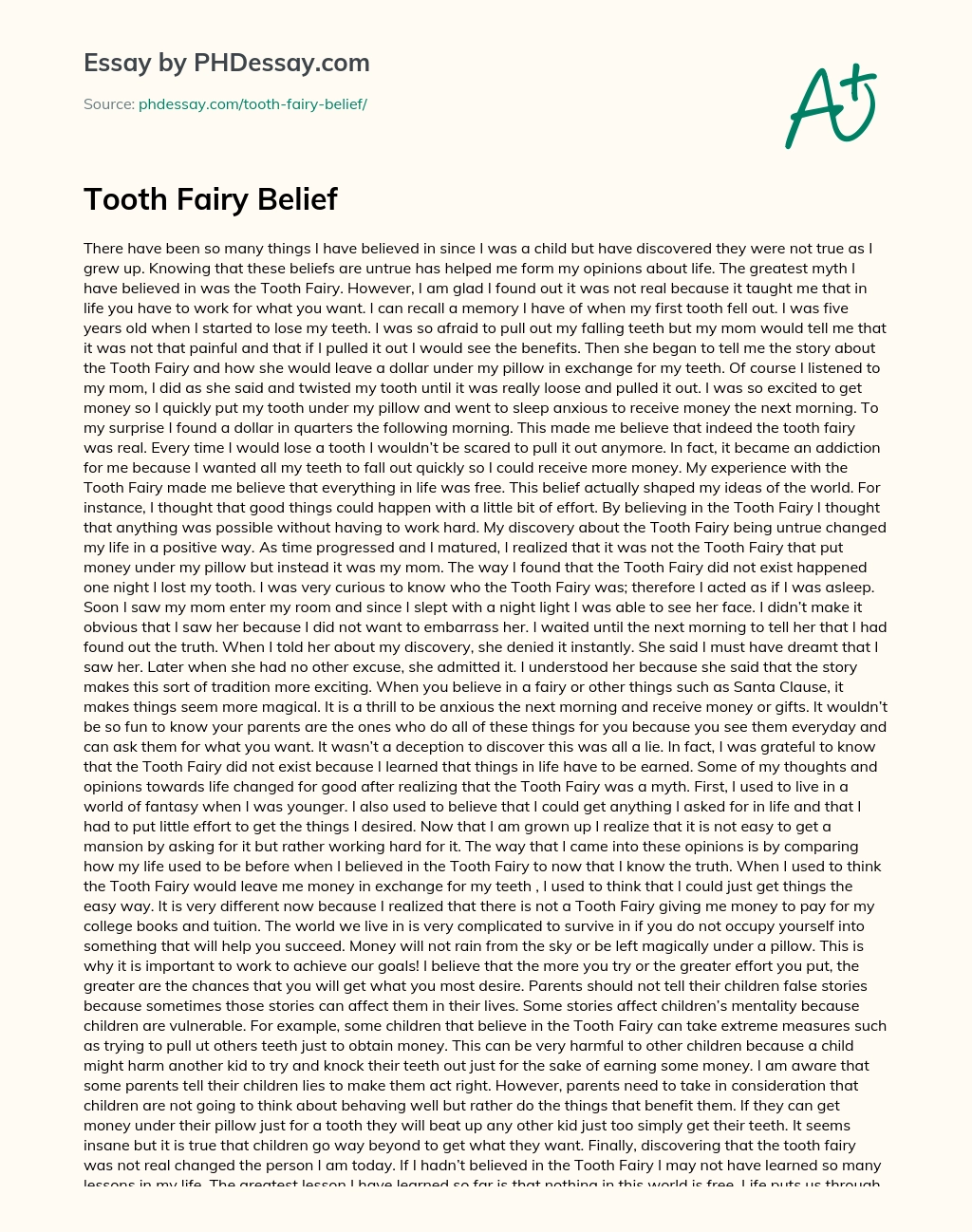 Tooth Fairy Belief essay