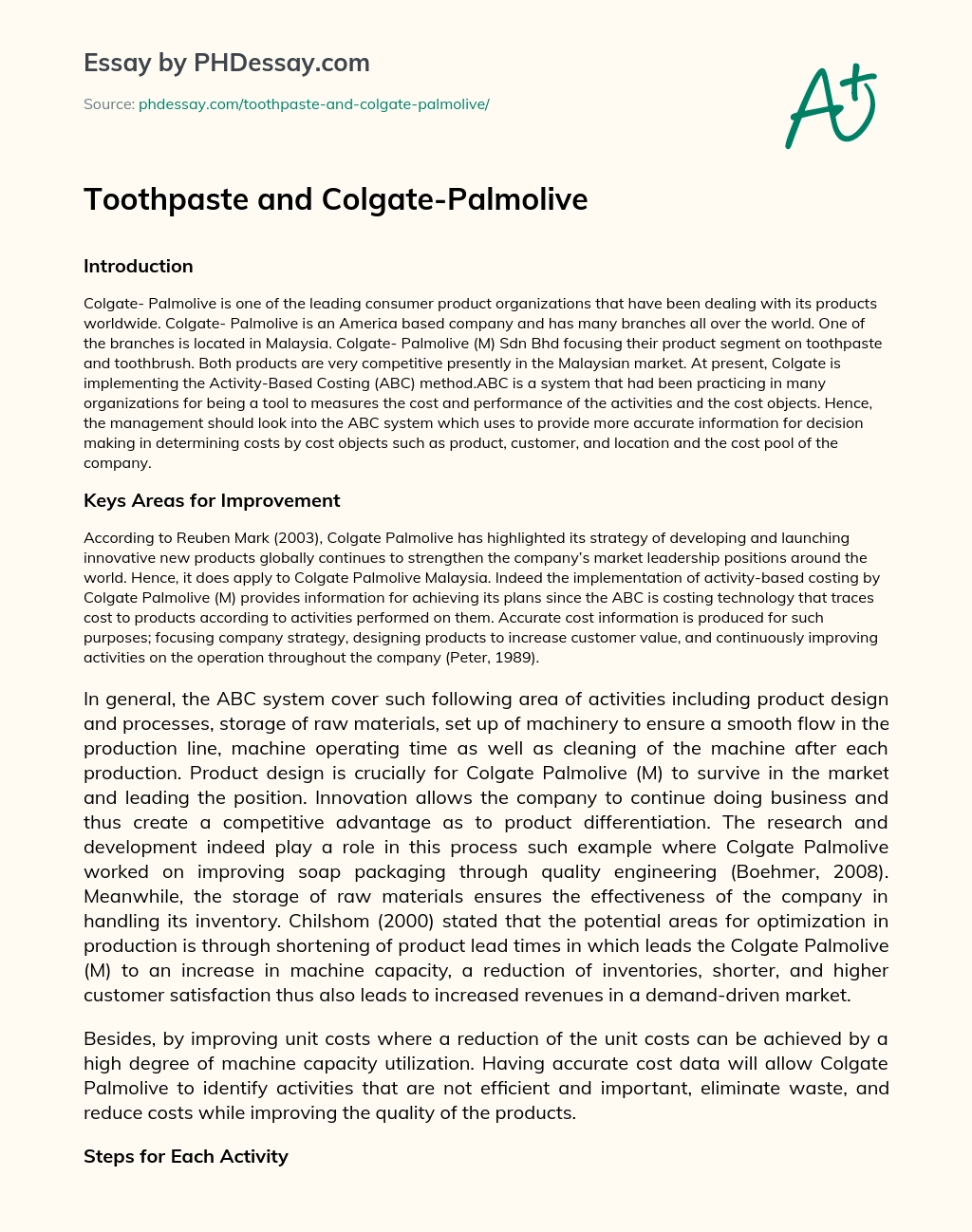 Toothpaste and Colgate-Palmolive essay