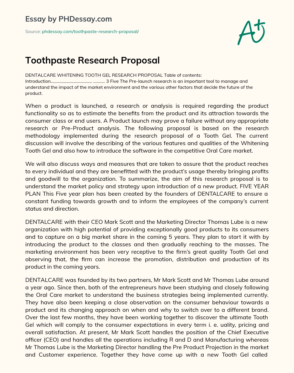Toothpaste Research Proposal essay