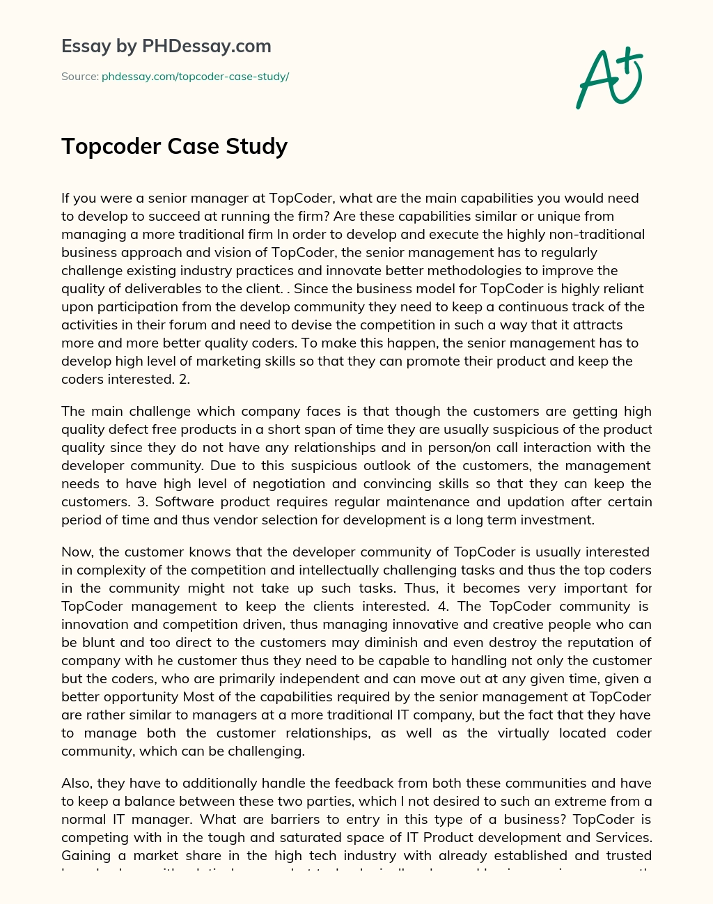 Topcoder Case Study essay