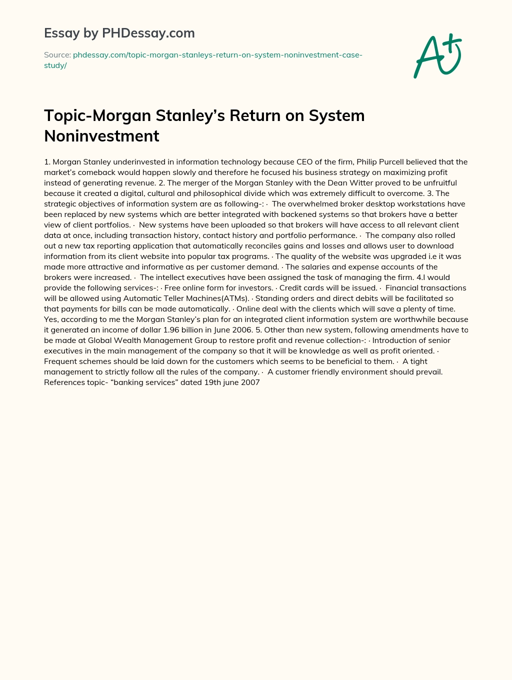 Topic-Morgan Stanley’s  Return on System Noninvestment essay