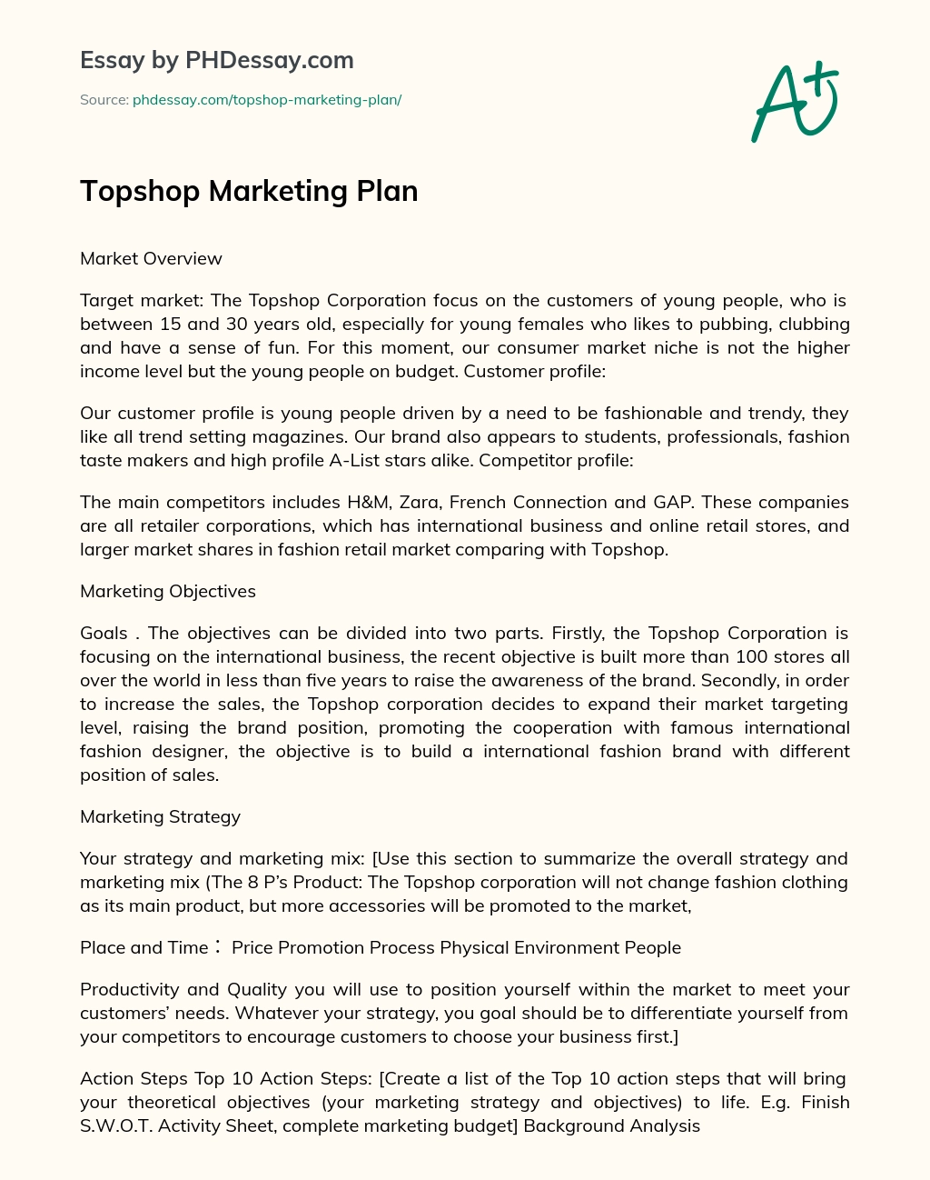 Topshop Marketing Plan essay