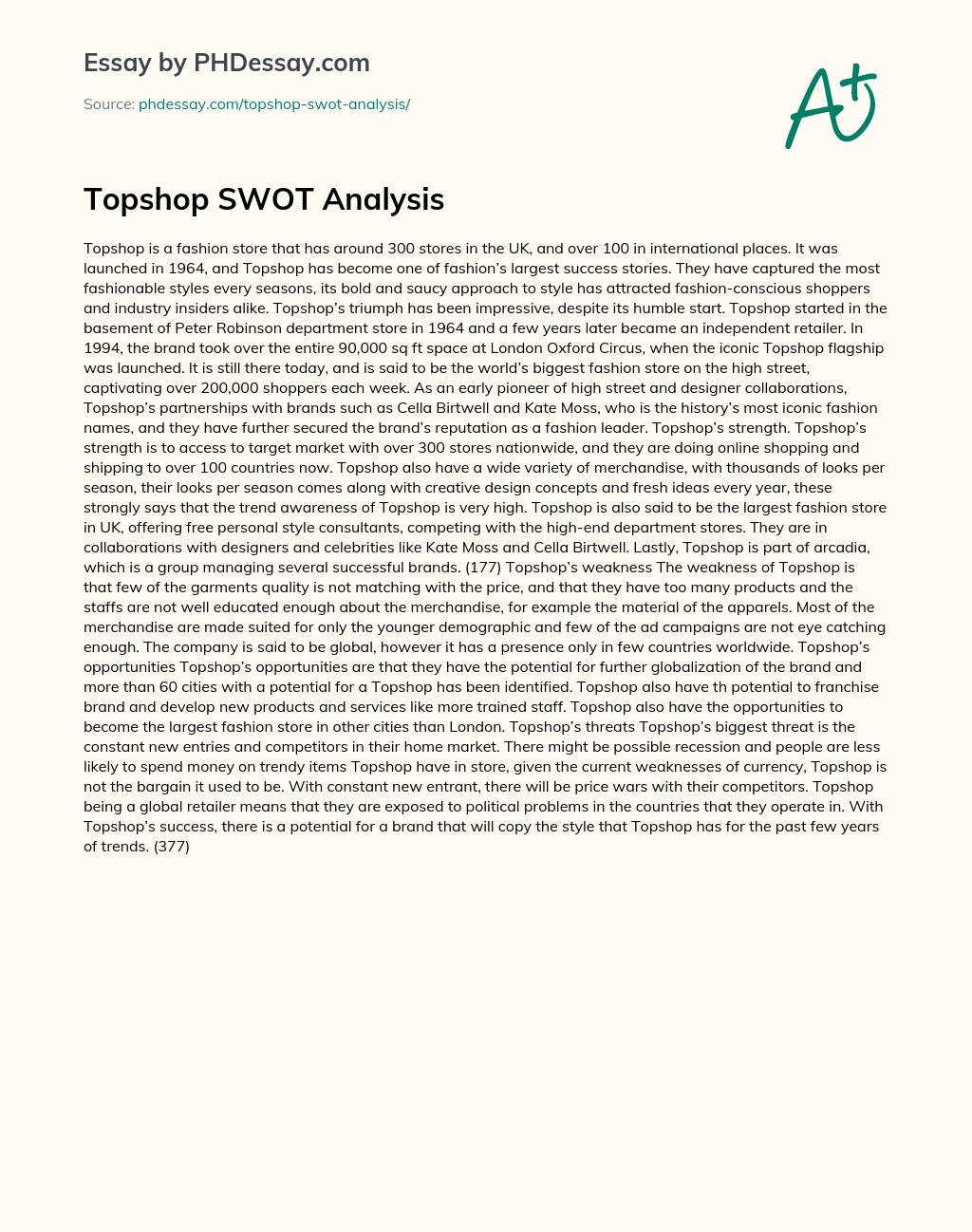 Topshop SWOT Analysis essay