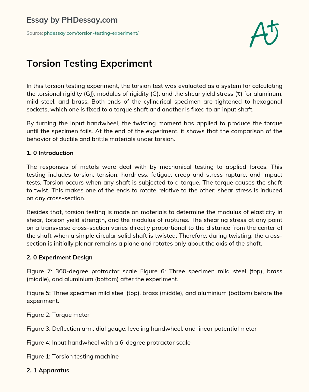Torsion Testing Experiment essay